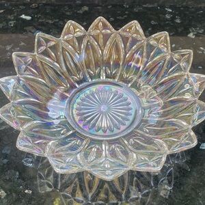 1960s Vintage Federal Glass iridescent carnival glass bowl in "Petal" pattern.